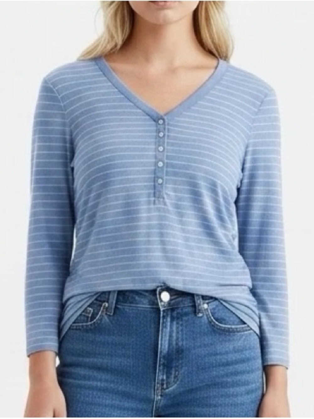 Lands’ End Blue Striped Henley Shirt